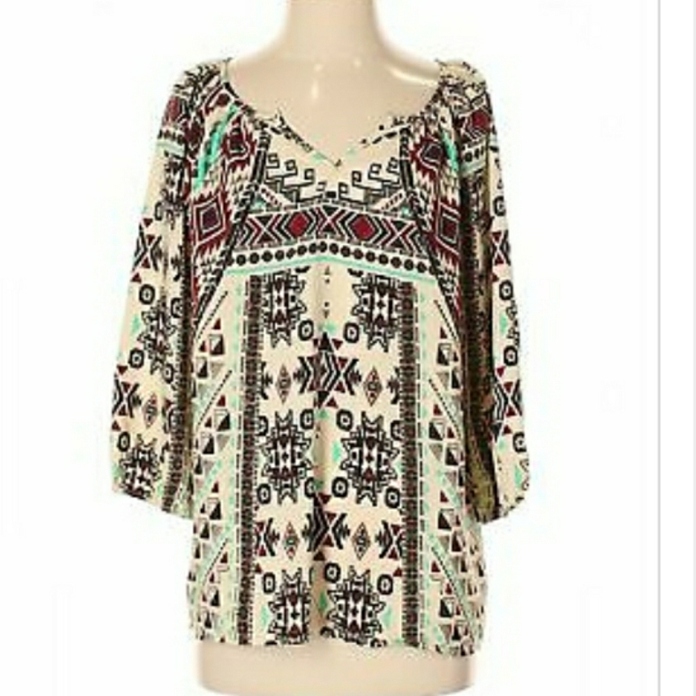 Beautiful Pink Owl Apparel 3/4 Sleeve Tribal Blous
